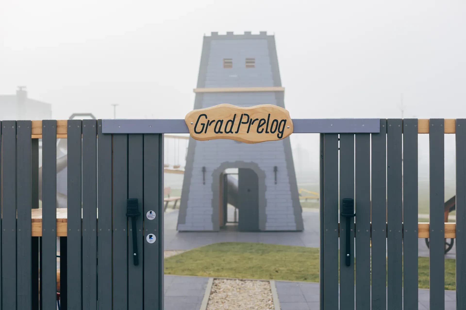 The playground's gate tower, themed after the historic town gate of old Prelog.