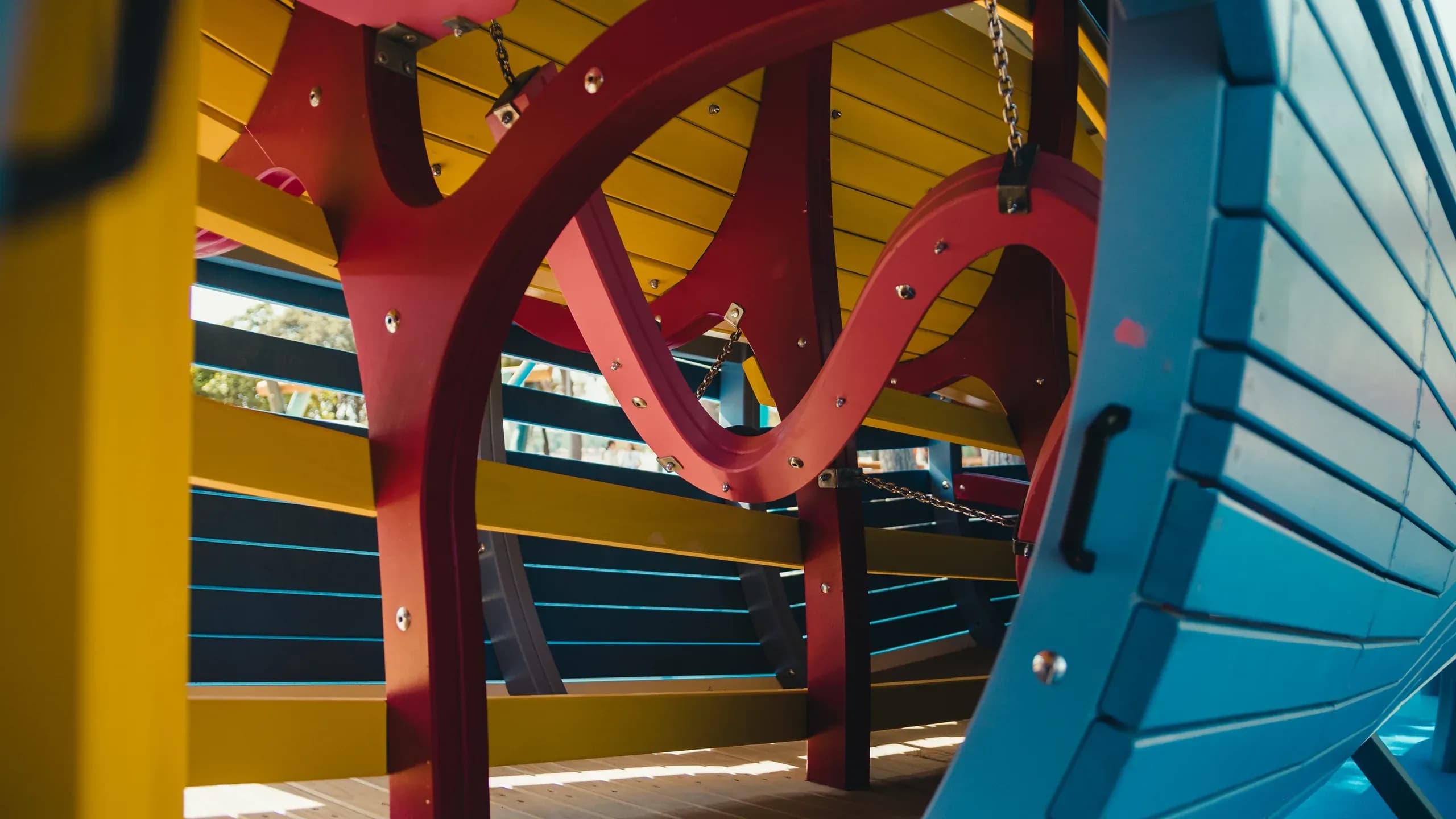 Detail of the joinery and curved forms inside the shark structure at Sea World.